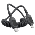 Gekrulde USB-C naar Lightning kabel - 1.8 meter - zwart